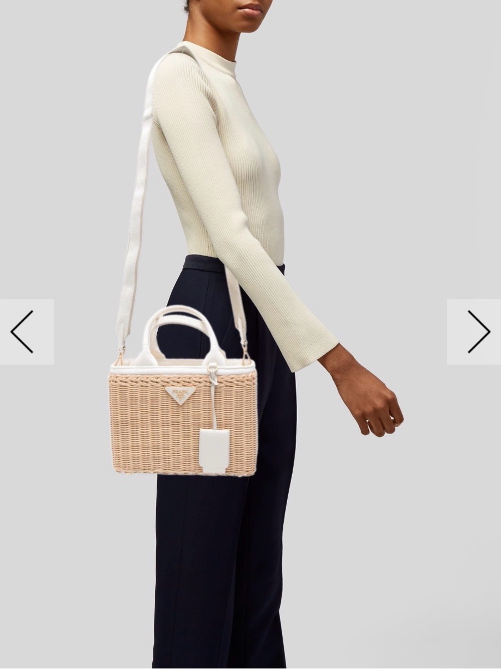 Prada White Leather & Natural Wicker Tote - Picture 14 of 15